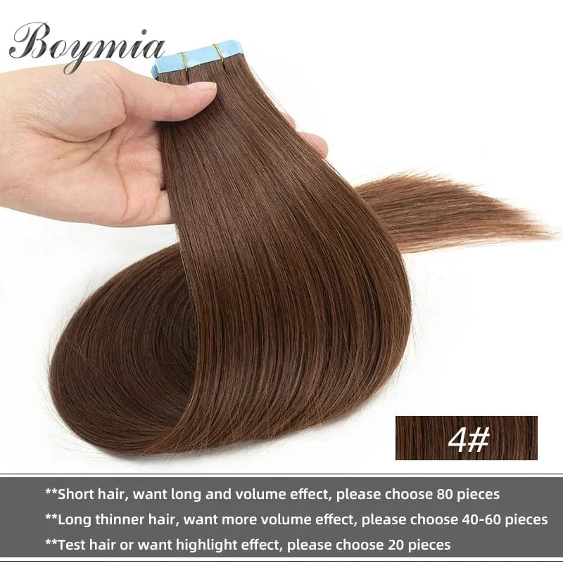 Boymia Tape In Human Hair Extensions 12"-24" Natural Black Machine Remy Tape In Hair Extension Invisible Tape Hair 20pcs — image 10