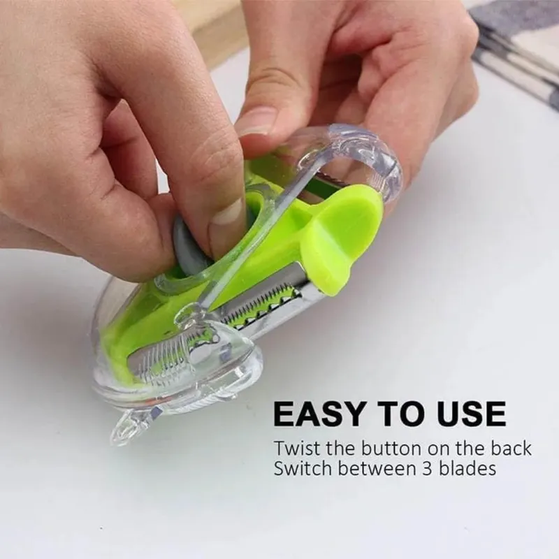 Kitchen 3 in 1 Peeler Rotary Multi-purpose Stainless Steel Potato Peeler Slicer Grater Shredder Vegetable Fruit Peeler — image 6