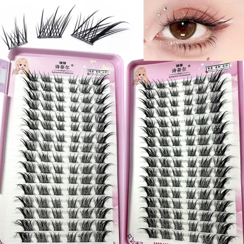 32 řad Fox Eye Manga Cluster Lashes Řasy Kočičí Eye Řasy Individuální řasy Přirozený vzhled DIY Prodloužení řas Objem Shluky řas
