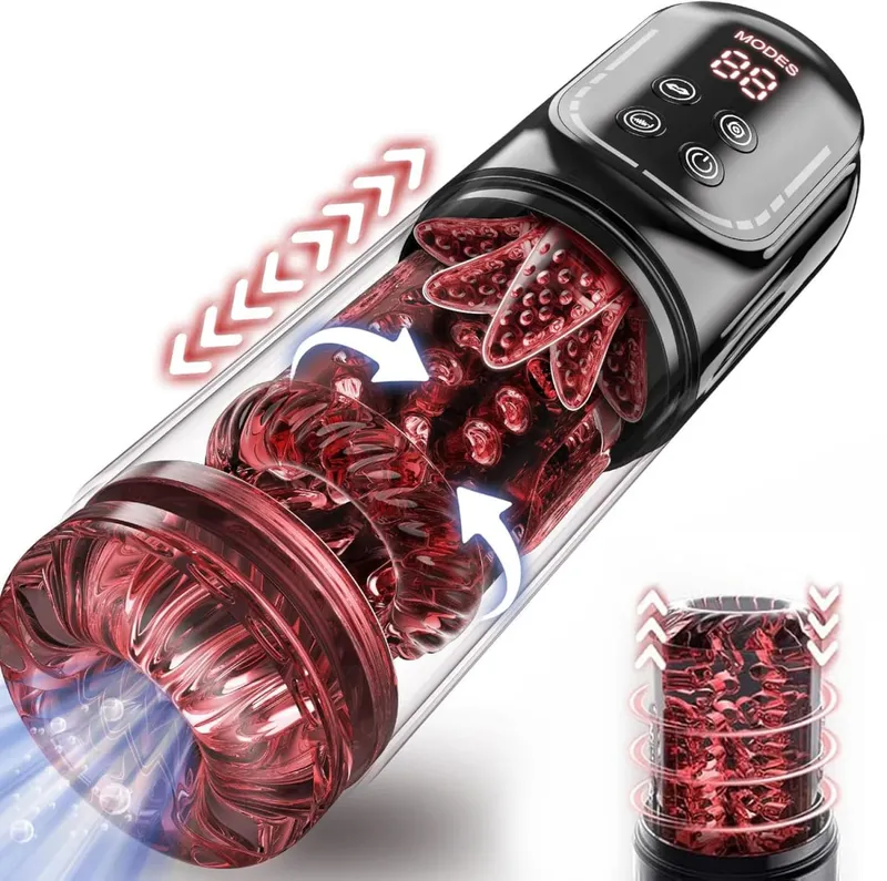 Automatic male Masturbator Pocket Cat 7 push Rotary vibration Suck Lick Stroking vacuum pump and LCD Screen Penis pump Adult toy — image 1