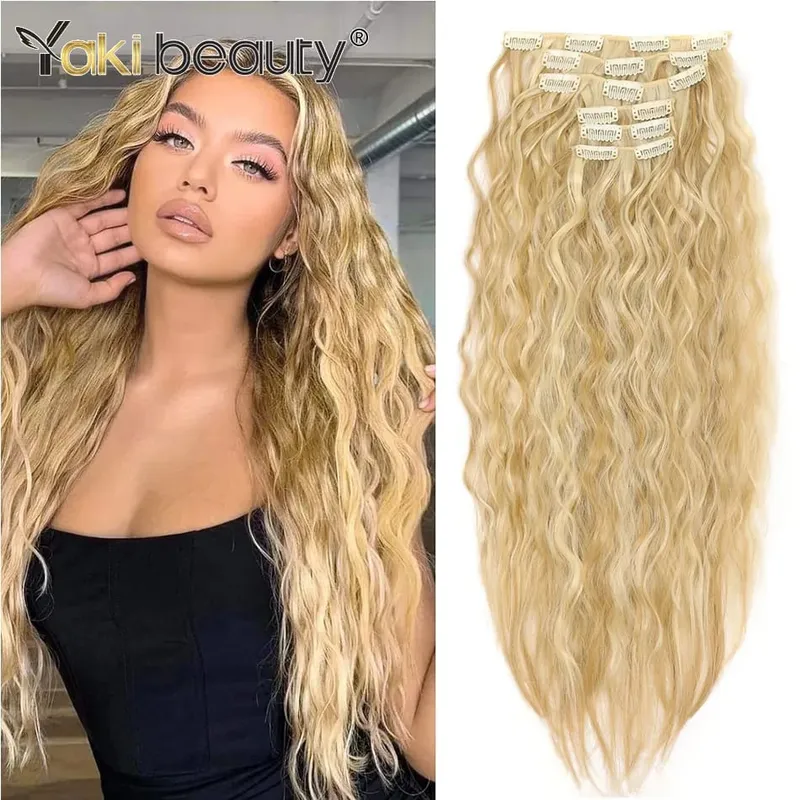22'' Synthetic Curly Wave Clip-in Hair Extensions Long Water Wave Clip In Hair 150grams 6-Piece Clip Full Head Hair Pieces — image 9
