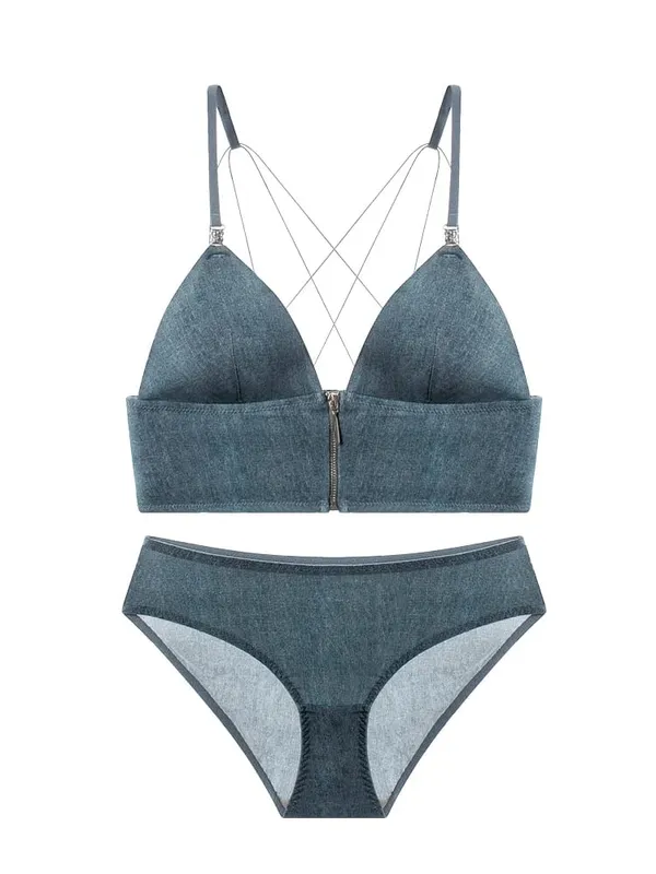 Cross camisole women's underwear with bra pads thin undershirt spaghetti straps lingerie set elegant lace denim underwear