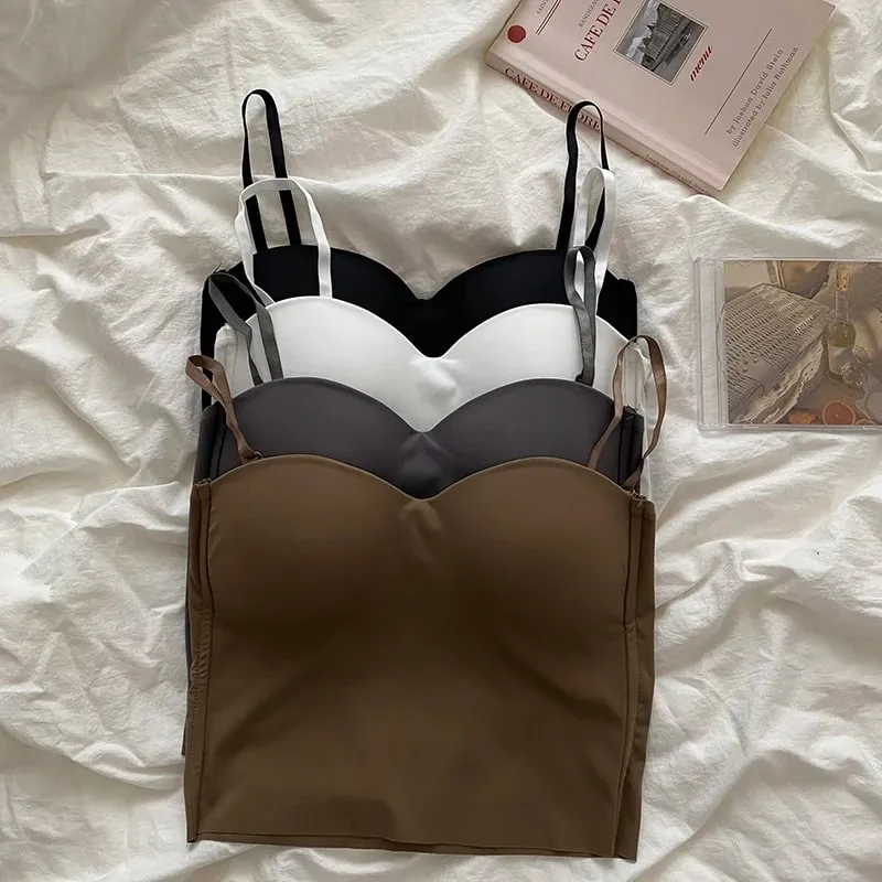 Hot Girls Thin Section Double Straps Solid Color Suspenders Inside Sport Vest Sexy Outer Wear Bottoming Slim Women Crop Tops Bra — image 10