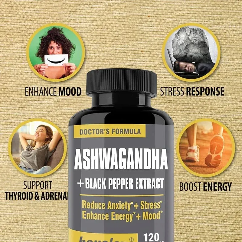 Ashwagandha + Black Pepper Extract Capsules Helps Improve Energy and Mood Reduce Anxiety and Stress Promotes Nerve Health — image 3