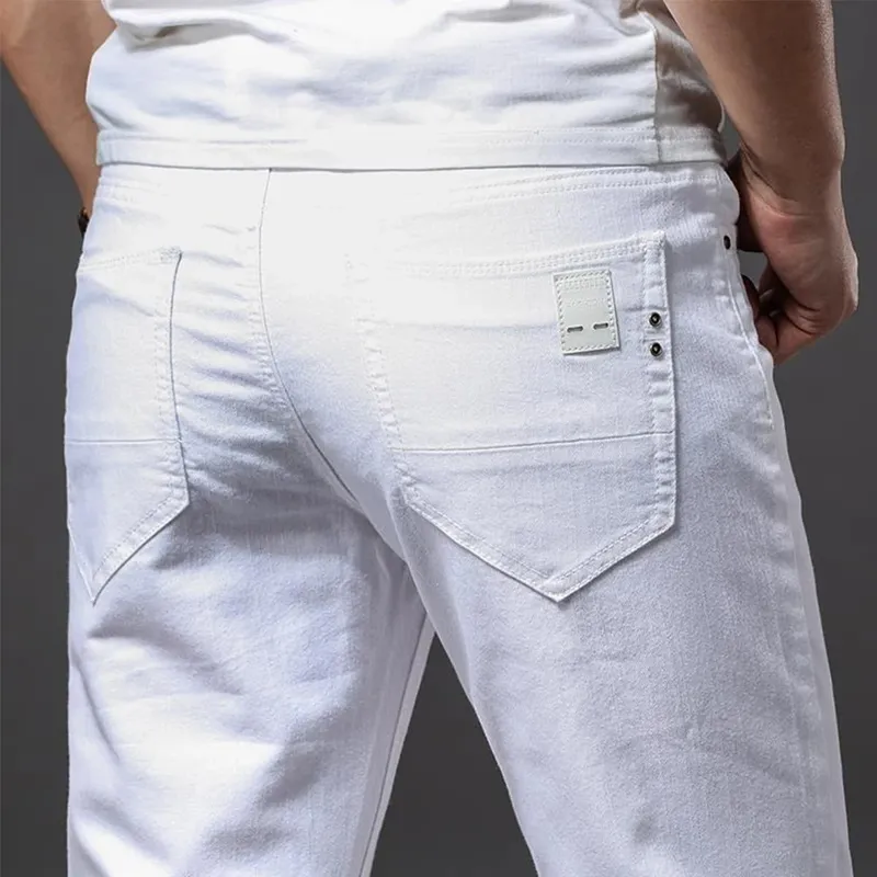 Men White Jeans Elasticity Straight Slim Fit Casual Soft Business Classic Brand Trousers Fashion Advanced Stretch Denim Pants — image 2