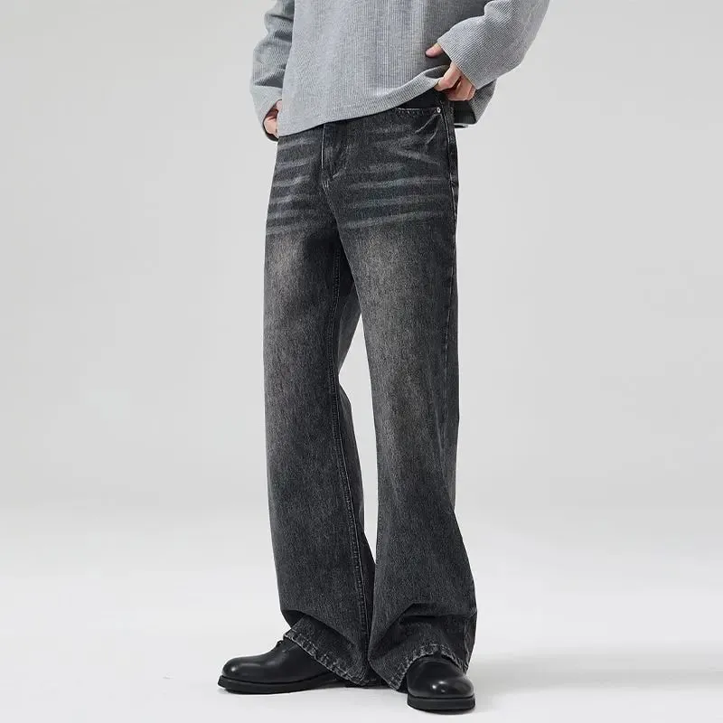 2025 Spring New Men Flared Jeans Boot Cut Denim Pants Straight Vintage Gray Jeans Men Comfort Men's Trousers Bell Bottom — image 4
