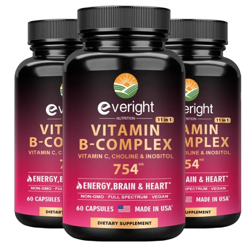 Vitamin B Complex for Energy Brain & Heart Support - with B1 B2 B3 B5 B6 B7 B8 B9 B12 with Vitamin C Choline Inositol — image 1