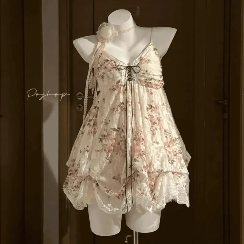 New Vintage Summer Women Sets Elegant Ruffle Lace Chiffon Design Mini Skirt Suit Fairy Female Sweet Korean Fashion Outfits 2025 — image 10