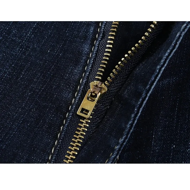 2025 Men Summer Shorts Jeans Men's Shorts Pants Dark Blue Straight Cut Denim Pants Streetwear Casual Stretch Mens Clorhing