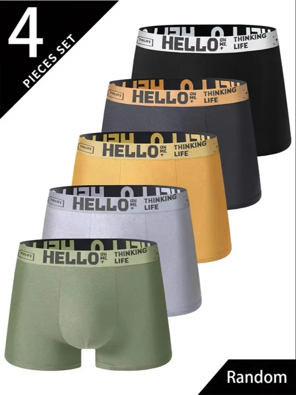4 Cái/bộ Quần Lót Nam Ngẫu Nhiên Thời Trang Hợp Thời Trang Mềm Mại Thoải Mái Quần Sịp Boxer Nam Ôm Dáng Rộng Athleisure Quần Nam