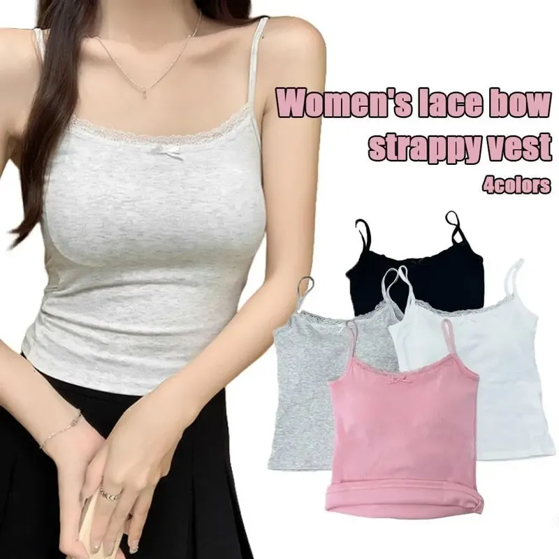 Lace Undershirt With Bra Pads Sweet Underwear Beauty Back Strappy Tank Tops Slim Inner Wear Summer Women's Outside Versatile — image 4