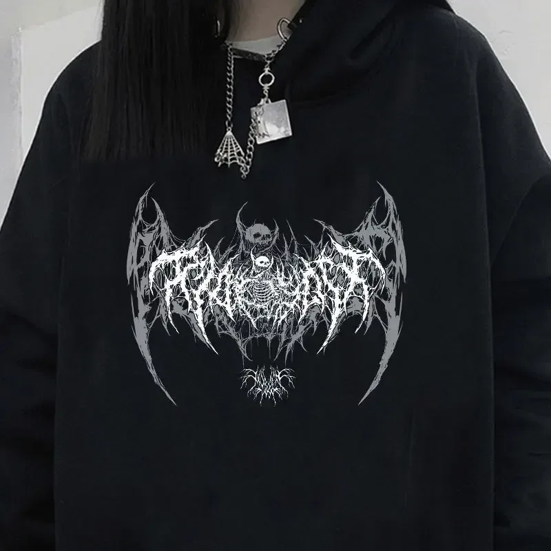 Skull Graphic Printed Long Sleeve Men Hooded Women's Sweatshirt Gothic Top Black Punk Style Fashion Cool Girl Unisex Hoodie