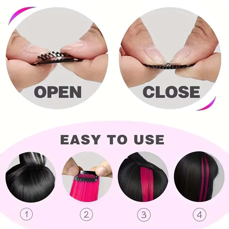 6 pçs extensões de clipe sintético 24 Polegada extensões de cabelo colorido destaques festa longo em linha reta hairpieces para mulheres crianças menina — image 7