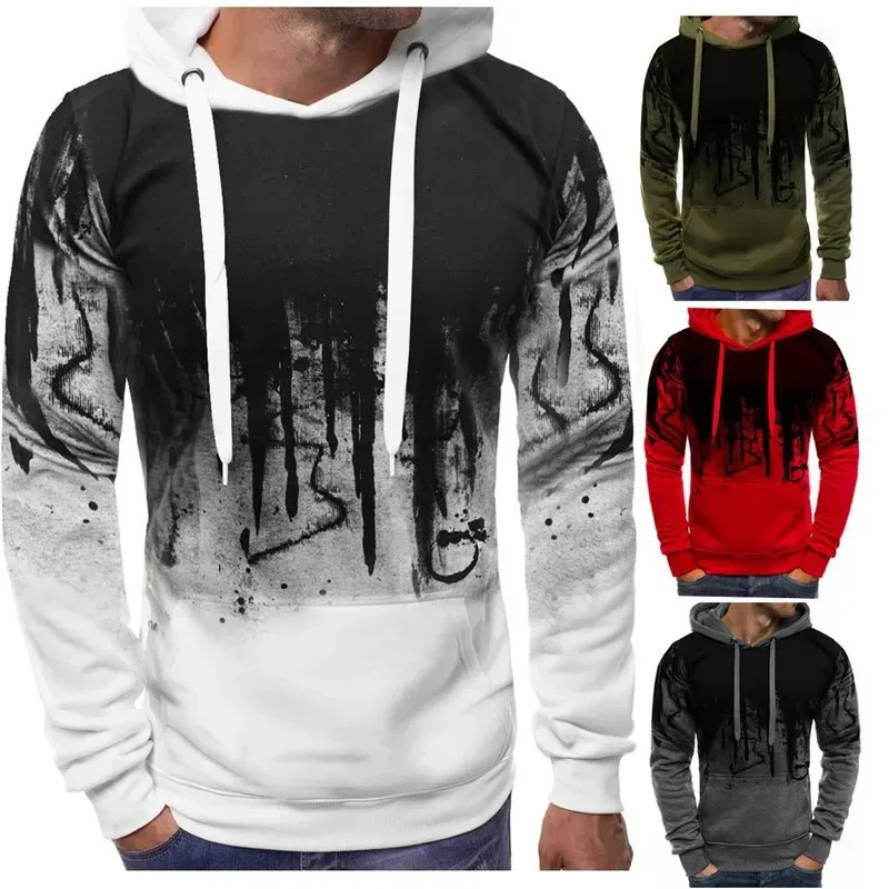 Gradient Print Men's Pullover Hooded Sweatshirt Spring Autumn Daily Fitness Sportswear Fashion Casual Hoodies Loose Clothing — image 3