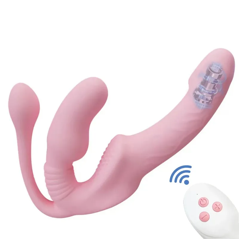สายหนังที่ไม่มีสายหนังบนDildo Vibrator Anal Plugนวดเลสเบี้ยน 3 ใน 1 Vibrator G-Spotกระตุ้นClitoris Sex Toyสำหรับคู่