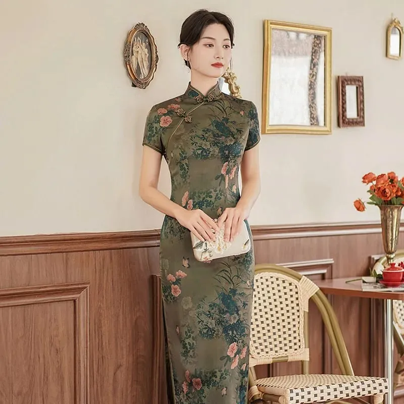 패션 의류 파티 빈티지 캐주얼 여름 우아한 중국어 번체 의류 Cheongsam 중국어 드레스 Qipao 민족 스타일