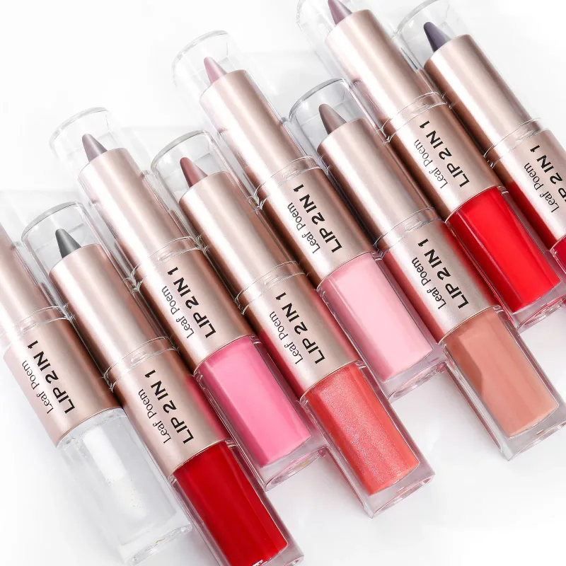 Black Brown Tapered Lip Liner Contour Pencil Double Head Mirror Plumping Lip Glaze Crystal Lip Gloss Sexy Red Lips Tint Makeup — image 7