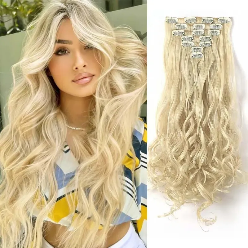 22 Inch Elegant Sexy Hair Curly Extensions 7Pcs/Set 16 Clips Long Curly Wave-Body Wave Hair Extensions Clip In Hair Extensions — image 17