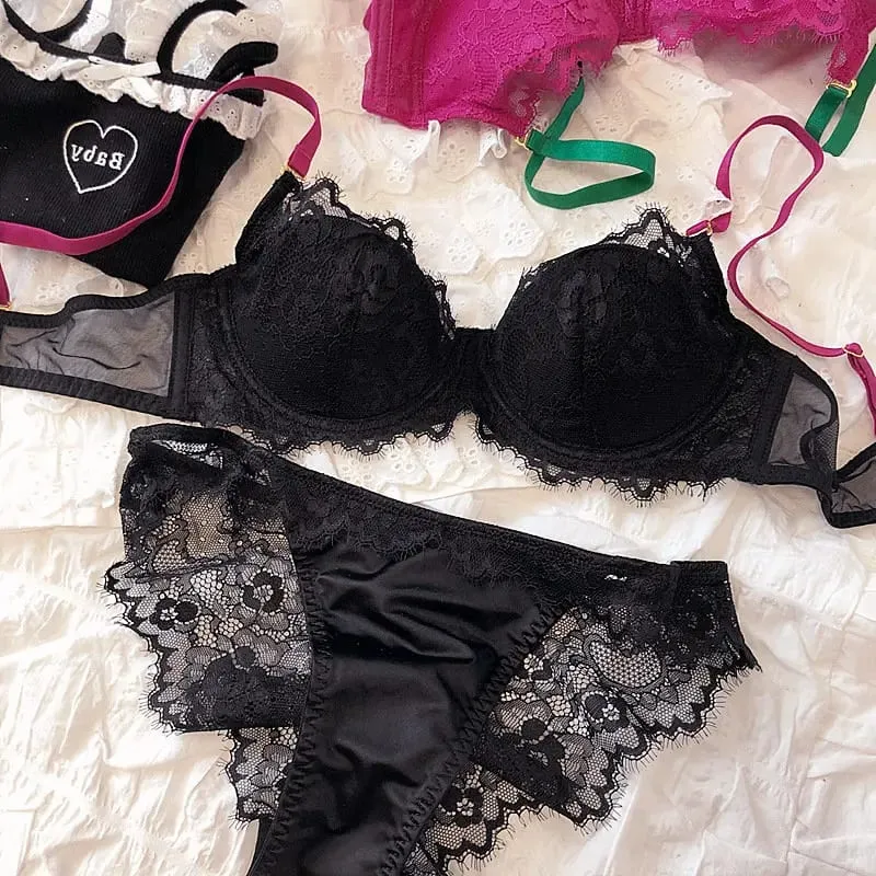 African Dopamine French Lace Underwire Bra Set Push-Up Minimizer Sexy Lingerie for Big Bust Women Thin Soft Cups — image 15