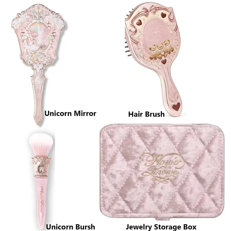 Flower Knows 9th Anniversary 4 Pcs Makeup Set Desktop Vanity Mirror Paddle Brush Air Cushion Comb Brush Holder Blush Brush — image 8