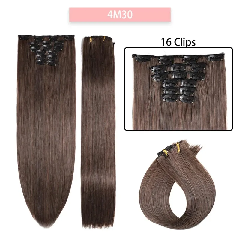 24Inchs 16 Clips in Synthetic Hair Extensions Long Straight Hairstyle Synthetic brown Black Hairpieces Heat Resistant False Hair — image 14