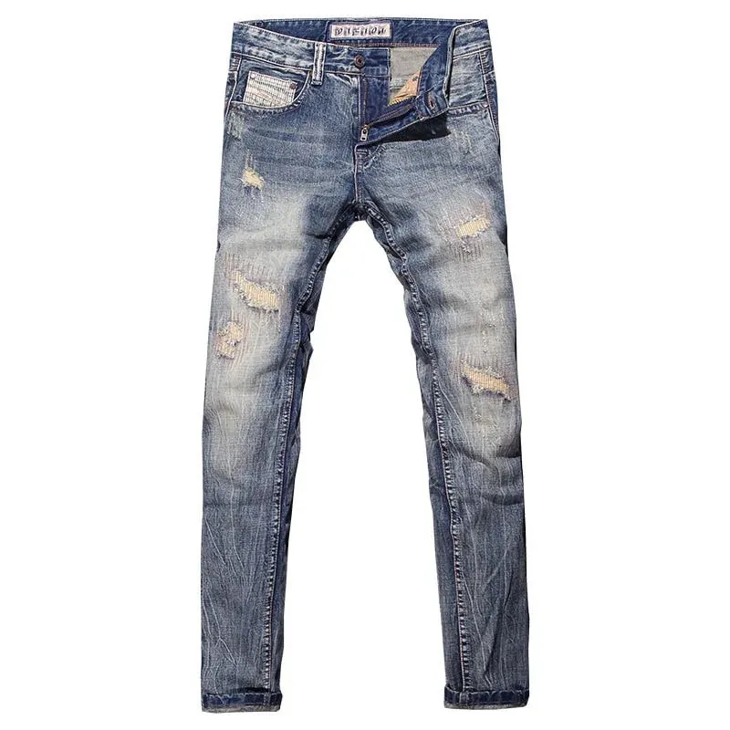 2023 Spring and Autumn New Classic Fashion Solid Color Ripped Small Foot Pants Men's Casual Comfort Elastic High Quality Jeans — image 5