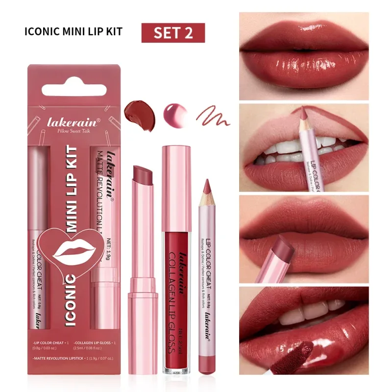 Waterproof Velvet Lip Gloss Long Lasting Smudge-Proof Black Lipstick Set Liquid Lip Lip Liner Set For Halloween Goth Makeup