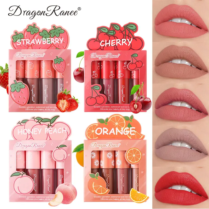 Mini Velvet Matte Lip Gloss Set 3pc/4pcs Non-Fading Non-Stick Cup Long-Lasting Fruit Scented Lip Tint Smooth and Lightweight — image 1