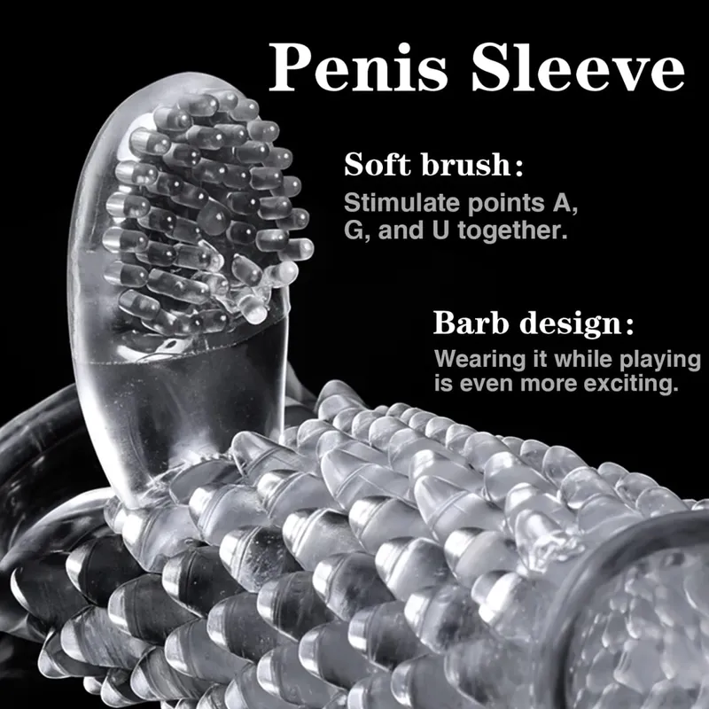 Genanvendelig Tranaparent penis ærmeforstørrelse Forsinkelse Ejakulation Blød TPE Dragon Scales Clear Cock Sleeve Voksen sexlegetøj til mænd — image 6