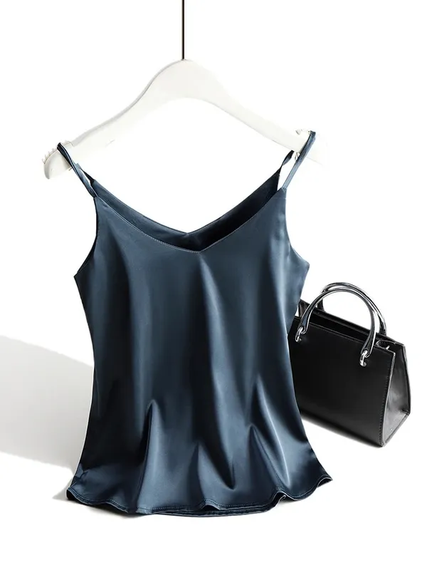 Spaghetti Strap Top Women Halter V Neck Basic White Cami Sleeveless Satin Silk Tank Tops Women'S Summer 2026 Camisole — image 19