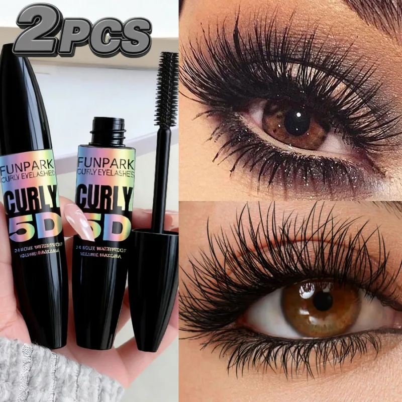 2 τμχ 5D Eye Black Mascara Waterproof Lengthens Eyelashes Extension Mascara με ίνες μεταξιού Μακιγιάζ ματιών μακράς διαρκείας για γυναίκες Καλλυντικά Κορεάτικη ομορφιά — image 7
