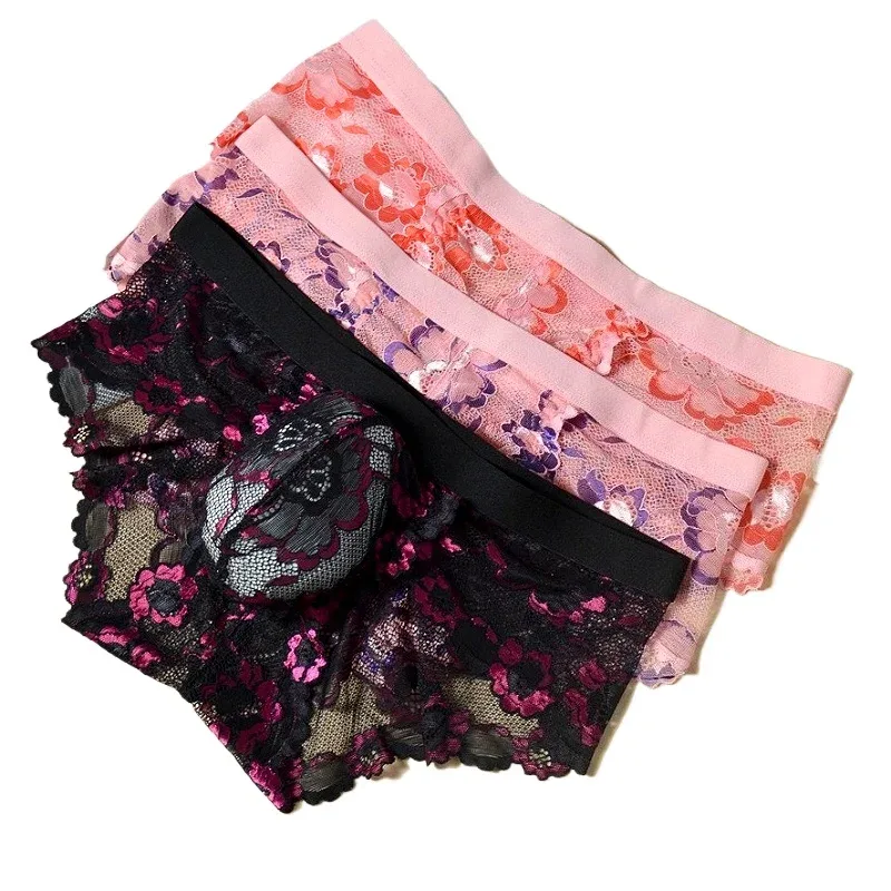 Renda sexy roupa interior suave dos homens bolsa calcinha perspectiva fina floral homem briefs tentação malha baixa ascensão respirável cuecas — image 1
