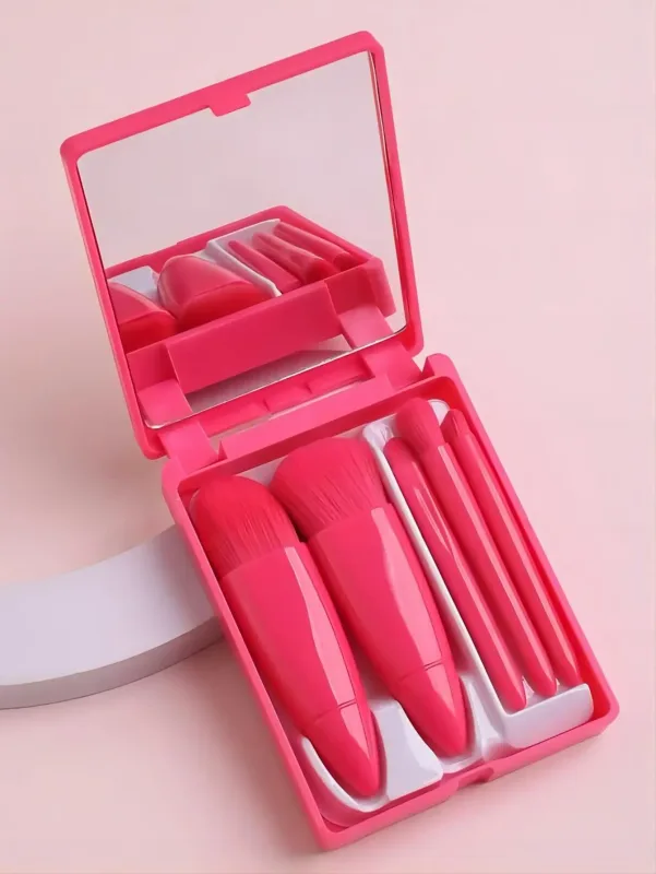 5pcs Mini Berus Makeup Kit Fungsi Kecil Berus Kosmetik Lengkap Dengan Sarung Dan Cermin Saiz Perjalanan Berus Makeup Set — image 8