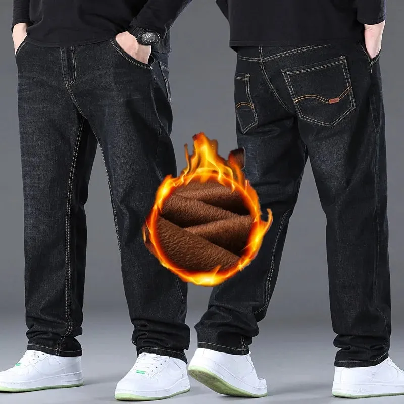 Oversized Plus Velvet Thick Jeans Men's Winter Youth Straight Loose Fleece Warm Pants High Waist Men's Plus Size 52 50 10XL — image 4