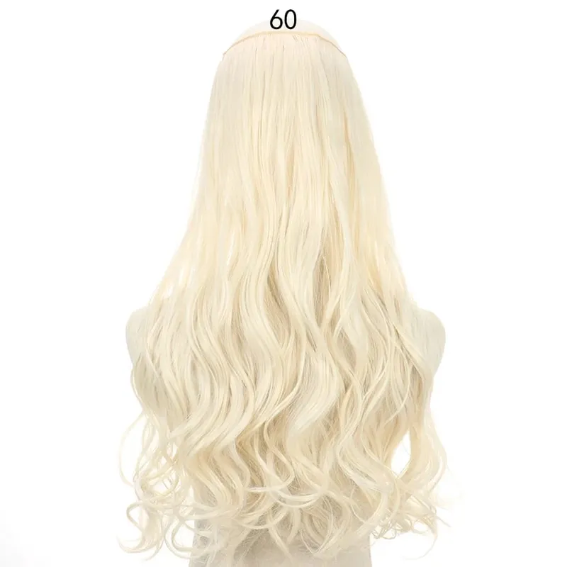 Long No Clips Invisible Wire Hair Extensions 16 22 32" Synthetic Wavy Black Brown One Piece Hairpiece Hair Extension