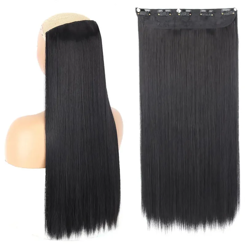 Synthetic 5 Clip In Hair Extensions Long Straight Hairstyle Hairpiece Black Brown Blonde 80CM Fake Hair