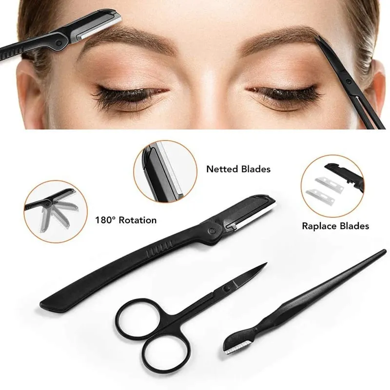 2023 New Eyebrow Trimmer Set Scissors Tweezers Eyebrow Razor Scraping Eyebrow Comb Razor Eyebrow Clip Makeup Tools Sets — image 3