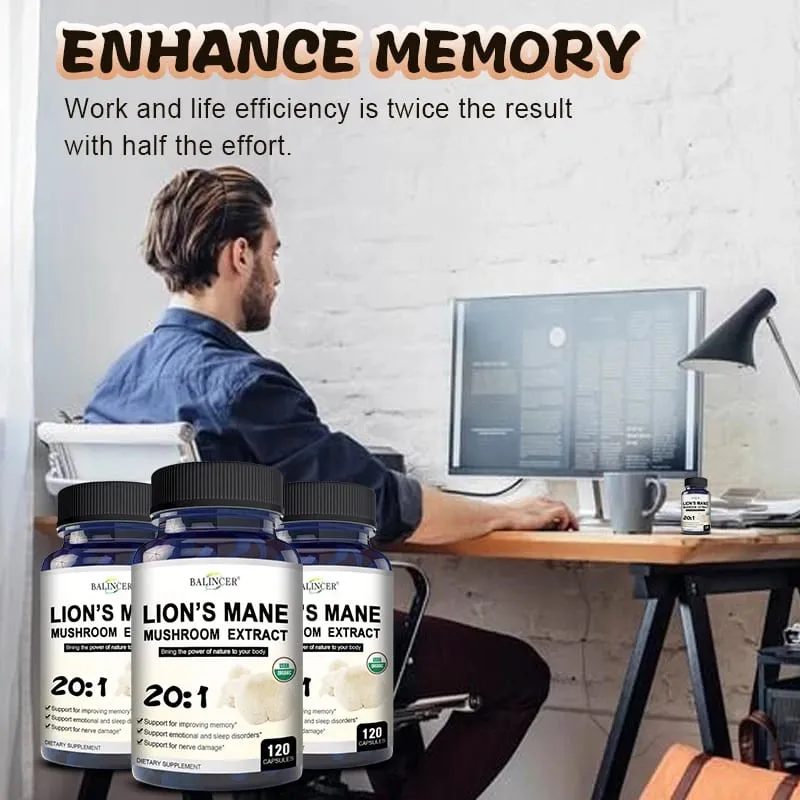 Lion's Mane - Nootropic Brain Memory & Boosts Immune System & Stress Relief Mood and Sleep Health Fights Stress Non-GMO — image 2