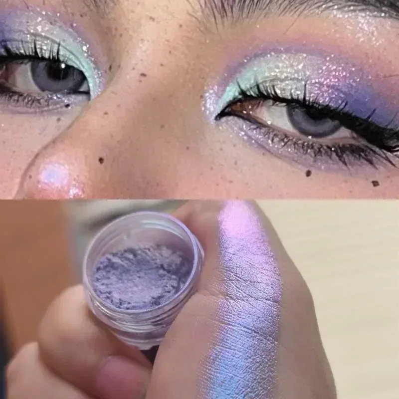 Glitter Eyeshadow Powder Long Lasting Chrome Chameleon Holographic Eyeshadow Powder Pigment Eye Makeup For Women Cosmetic — image 2