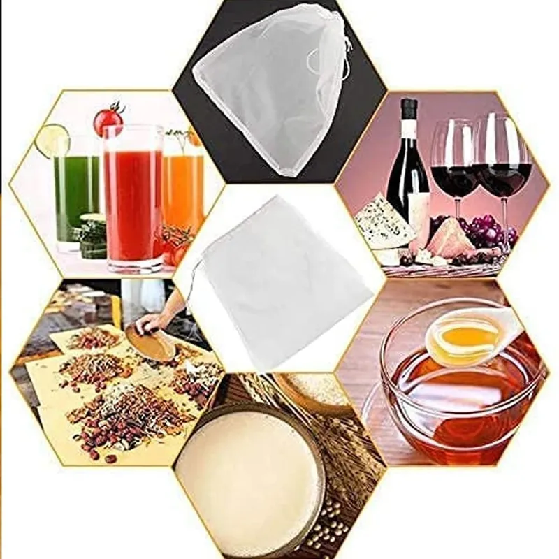 1-10Pcs 100 Mesh Soy Milk Wine Filter Bag Nut Milk Bag Tea Coffee Oil Yogurt Filter Net Mesh Food Reusable Nylon Filter Strainer — image 7