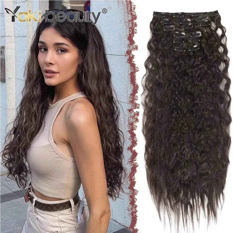 Synthetic Kinky Curly Clip-in Hair Extensions Super Long Water Wave Clip In Hair 160grams 4 Pcs Full Head Hair Pieces
