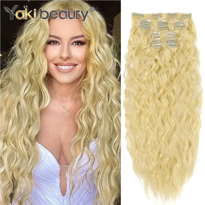 22'' Synthetic Curly Wave Clip-in Hair Extensions Long Water Wave Clip In Hair 150grams 6-Piece Clip Full Head Hair Pieces — image 10