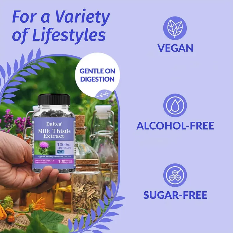 Milk Thistle Capsules - 1000mg for Health Boosts Liver Detox Antioxidants for Skin and Digestive Liver Health