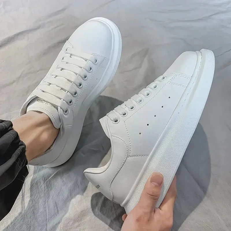 White Leather Men Casual Shoes Platform Outdoor Mens Walking Running Sneakers Breathable Sport Shoes Women Tennis Shoes — image 3