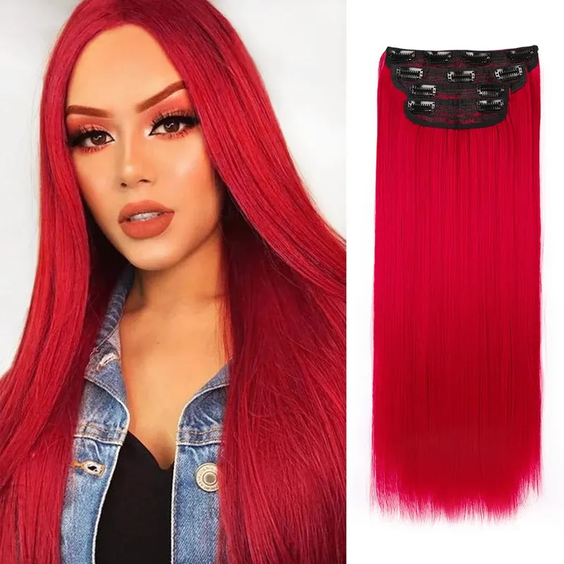 Clip in Synthetic Hair Extensions Long Wavy 4PCS Thick Hairpieces Dark Brown Fiber Double Weft Natural Hair Extensions For Women — image 19