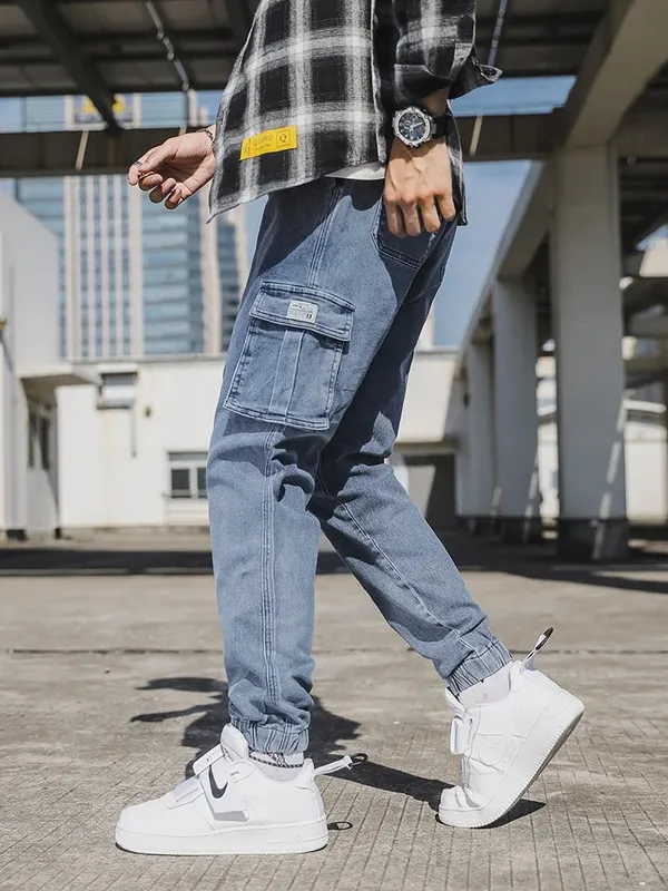 Erkek Jogger Jeans Yıkanmış Pamuk Hafif Streç Çok Cepli Denim Kargo Pantolon Asya Boyutu L-6XL — image 2