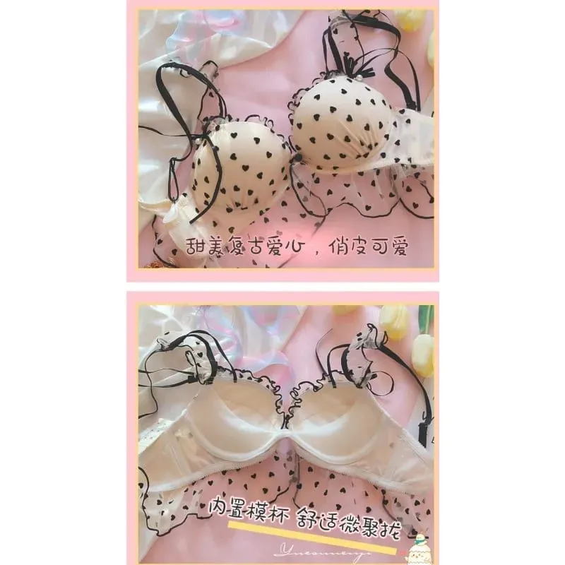 Japanese girl polka dot bra set pure desire sexy without underwire small chest push-up underwear cute lace bra — image 6