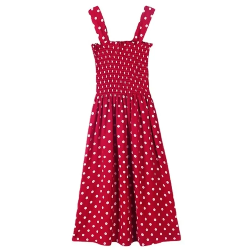 Women Summer Sleeveless Dot Dress Sexy Backless A-Line Spaghetti Strap Beach Style Dresses Camisole Off-Shoulder Folds Vestidos — image 2