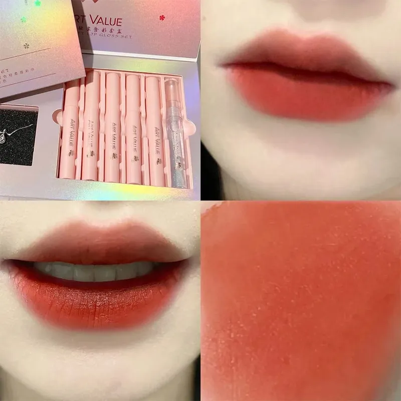 ART VALUE Lips Makeup Sets Include 5 Matte Liquid Lipstick And 1 Lip Balm Oil Nourishing Glitter Lipgloss With Necklace Gift — image 2