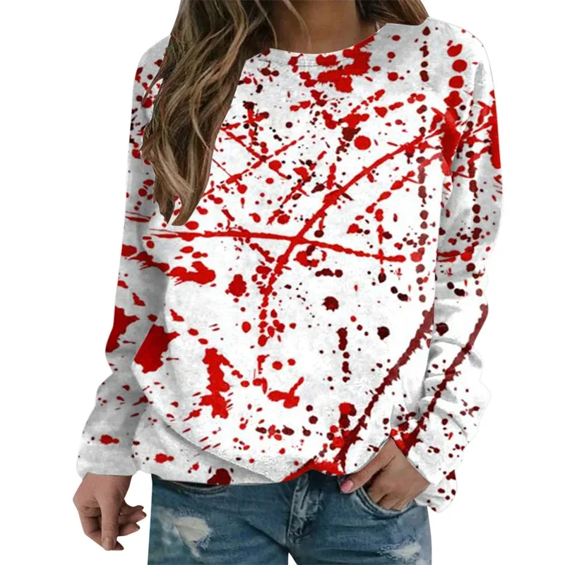 Sweatshirt Grafik Darah Keganasan Rekaan Pesta Halloween Pakaian Wanita Saya Baik Berdarah Wanita Sweater Wanita Seram Pullover Y2k — image 24